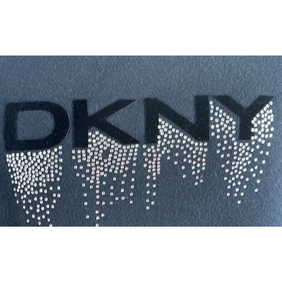 DKNY Sport Sz L Velvet Spellout Rhinestones Ice Waterfall LS Sweatshirt - Picture 2 of 8